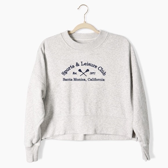 Abercrombie & Fitch Gray Cropped Sweatshirt Santa Monica California Preppy Sz S - Picture 2 of 6